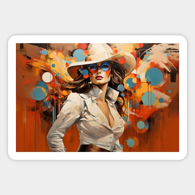 Beauty Woman Retro Abstract Colorful Painting Magnet by Cubebox